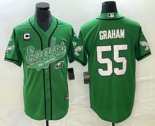 Men's Philadelphia Eagles #55 Brandon Graham Green C Patch Cool Base Stitched Baseball Jersey