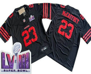 Men's San Francisco 49ers #23 Christian McCaffrey Limited Black LVIII Super Bowl FUSE Vapor Jersey