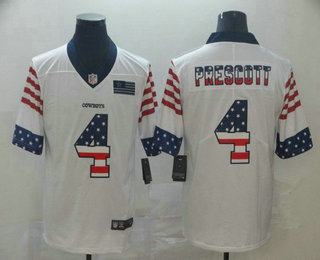 Men's Dallas Cowboys #4 Dak Prescott White Independence Day Stars Stripes Jersey