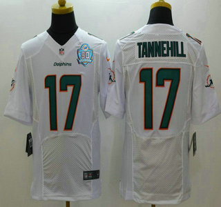 Men's Miami Dolphins #17 Ryan Tannehill White Road 2015 NFL 50th Patch Nike Elite Jersey