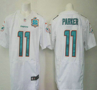 Men's Miami Dolphins #11 DeVante Parker White Team Color 2015 NFL 50th Patch Nike Elite Jersey