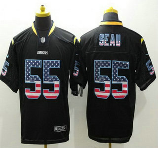 Men's San Diego Chargers #55 Junior Seau Black USA Flag Fashion NFL Nike Elite Jersey