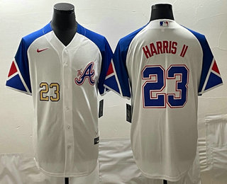 Men's Atlanta Braves #23 Michael Harris II Number White 2023 City Connect Cool Base Stitched Jersey