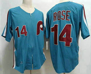 Men's Philadelphia Phillies #14 Pete Rose Lilght Blue Throwback 1980 Stitched Jersey