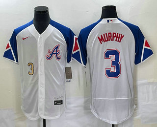 Men's Atlanta Braves #3 Dale Murphy Number White 2023 City Connect Flex Base Stitched Jersey2