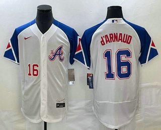 Men's Atlanta Braves #16 Travis dArnaud Number White 2023 City Connect Flex Base Stitched Jersey