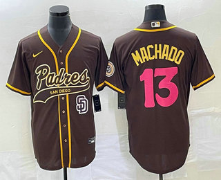 Men's San Diego Padres #13 Manny Machado Brown NEW 2023 City Connect Cool Base Stitched Jersey 1