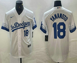 Men's Los Angeles Dodgers #18 Yoshinobu Yamamoto Number White 2021 City Connect Cool Base Stitched Jerseys