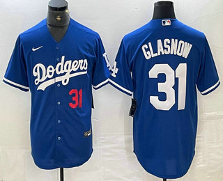 Men's Los Angeles Dodgers #31 Tyler Glasnow Number Blue Stitched Cool Base Nike Jersey