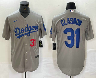 Men's Los Angeles Dodgers #31 Tyler Glasnow Number Grey Stitched Cool Base Nike Jersey