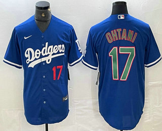 Men's Los Angeles Dodgers #17 Shohei Ohtani Number Blue Green Stitched Cool Base Nike Jersey