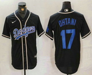 Men's Los Angeles Dodgers #17 Shohei Ohtani Black Cool Base With Patch Stitched Baseball Jersey