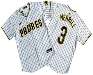 Men's San Diego Padres #3 Jackson Merrill White Pinstripe Limited Stitched Jersey