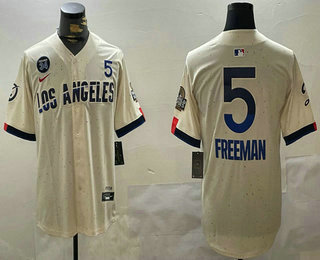 Men's Los Angeles Dodgers #5 Freddie Freeman Number Cream 2024 World Series City Connect Limited Stitched Jersey