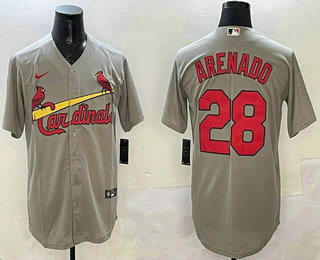 Men's St Louis Cardinals #28 Nolan Arenado Grey Stitched Cool Base Nike Jersey