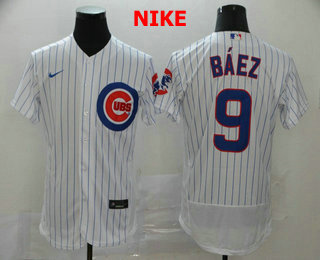 Men's Chicago Cubs #9 Javier Baez White Home Stitched MLB Flex Base Nike Jersey