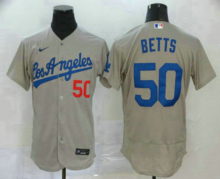 Men's Los Angeles Dodgers #50 Mookie Betts Gray Stitched MLB Flex Base Nike Jersey