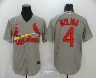 Men's St. Louis Cardinals #4 Yadier Molina Gray Stitched MLB Cool Base Nike Jersey