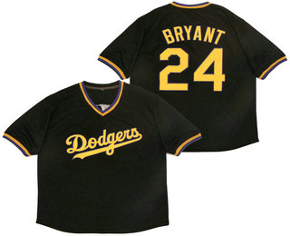 Men's Los Angeles Dodgers #24 Kobe Bryant Black Stitched Pullover Throwback Jersey