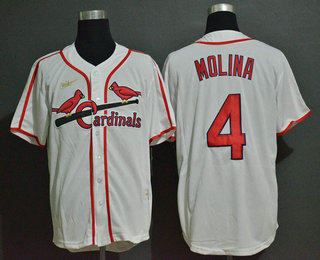 Men's St. Louis Cardinals #4 Yadier Molina White Throwback Cooperstown Stitched MLB Cool Base Nike Jersey