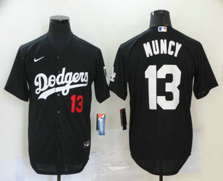 Men's Los Angeles Dodgers #13 Max Muncy Black Stitched MLB Cool Base Nike Jersey