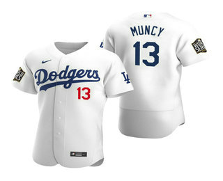 Men's Los Angeles Dodgers #13 Max Muncy White 2020 World Series Authentic Flex Nike Jersey