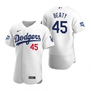 Los Angeles Dodgers #45 Matt Beaty White 2020 World Series Champions Jersey