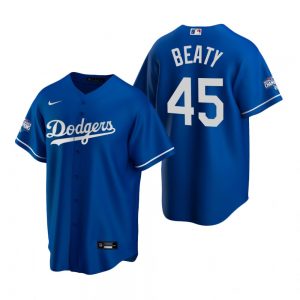 Men’s Los Angeles Dodgers #45 Matt Beaty Royal 2020 World Series Champions Replica Jersey