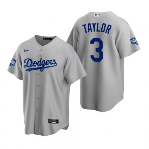 Men’s Los Angeles Dodgers #3 Chris Taylor Gray 2020 World Series Champions Replica Jersey