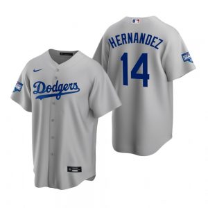 Men’s Los Angeles Dodgers #14 Enrique Hernandez Gray 2020 World Series Champions Replica Jersey