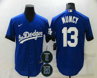 Men's Los Angeles Dodgers #13 Max Muncy Blue #2 #20 Patch City Connect Cool Base Stitched Jersey