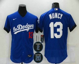 Men's Los Angeles Dodgers #13 Max Muncy Blue #2 #20 Patch City Connect Flex Base Stitched Jersey