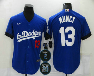 Men's Los Angeles Dodgers #13 Max Muncy Blue #2 #20 Patch City Connect Number Cool Base Stitched Jersey