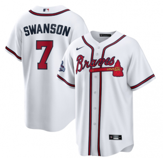 Men's White Atlanta Braves #7 Dansby Swanson 2021 World Series Champions Cool Base Stitched Jersey