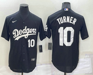 Men's Los Angeles Dodgers #10 Justin Turner Number Black Turn Back The Clock Stitched Cool Base Jersey