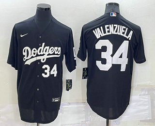 Men's Los Angeles Dodgers #34 Fernando Valenzuela Number Black Turn Back The Clock Stitched Cool Base Jersey