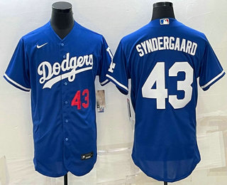 Men's Los Angeles Dodgers #43 Noah Syndergaard Number Blue Stitched MLB Flex Base Nike Jersey