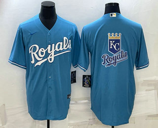 Men's Kansas City Royals Big Logo Blue Stitched MLB Cool Base Nike Jerseys