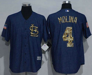 Men's St. Louis Cardinals #4 Yadier Molina Denim Blue Salute to Service Stitched MLB Jersey