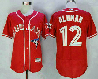 Men's Toronto Blue Jays #12 Roberto Alomar Red Stitched MLB 2016 Canada Day Majestic Flex Base Jersey