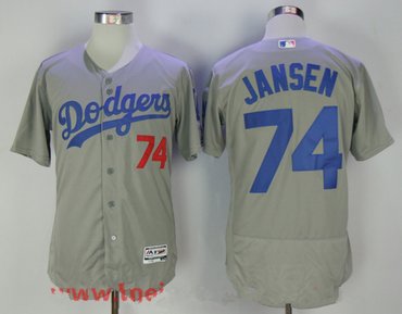 Men's Los Angeles Dodgers #74 Kenley Jansen Gray Stitched MLB Majestic Flex Base Jersey