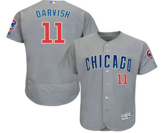 Men's Chicago Cubs #11 Yu Darvish Grey Road Stitched MLB Flex Base Jersey