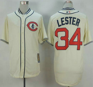 Men's Chicago Cubs #34 Jon Lester Cream 1929 Turn Back The Clock Jersey