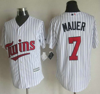 Men's Minnesota Twins #7 Joe Mauer White Pinstirpe 2015 MLB Cool Base Jersey