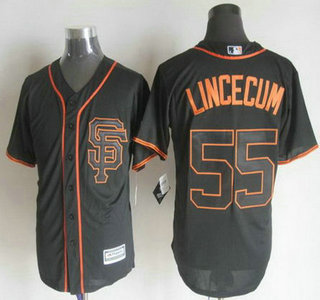 Men's San Francisco Giants #55 Tim Lincecum Alternate Black SF 2015 MLB Cool Base Jersey