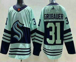 Men's Seattle Kraken #31 Philipp Grubauer Light Green 2022 Reverse Retro Authentic Jersey