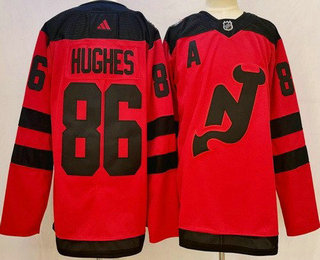 Men's New Jersey Devils #86 Jack Hughes Red 2023-2024 Stadium Series Stitched Jersey