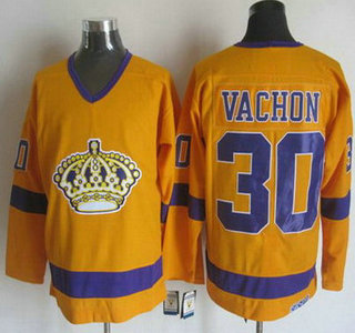 Men's Los Angeles Kings #30 Rogie Vachon 1970-71 Yellow CCM Vintage Throwback Jersey