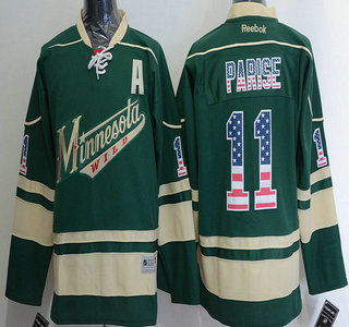 Men's Minnesota Wild #11 Zach Parise Reebok Green Alternate NHL USA Flag Fashion Jersey