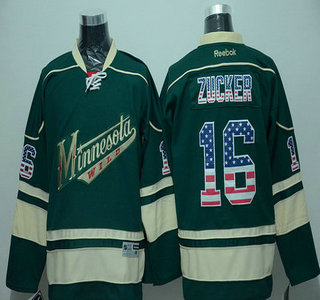 Minnesota Wild #16 Jason Zucker Green USA Flag Hockey Jersey